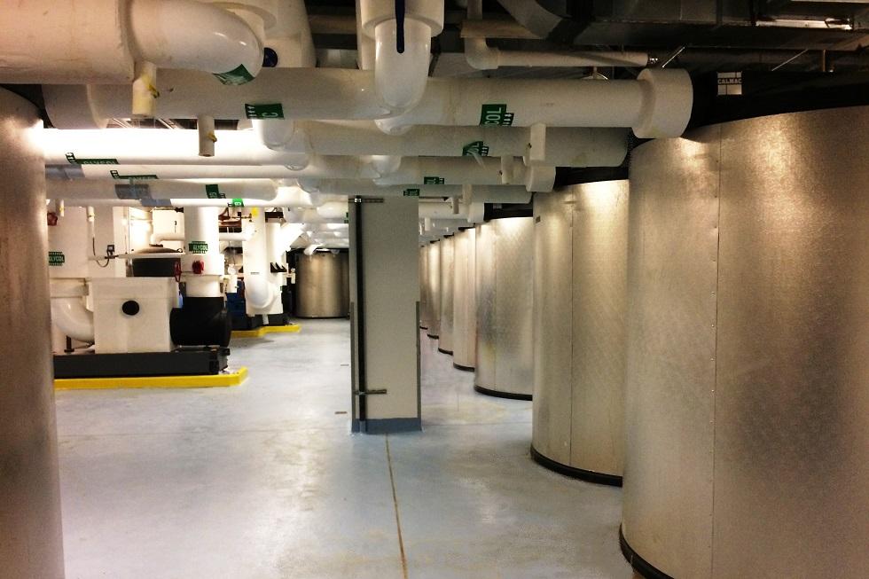 Unused basement space is put to good use by implementing cost saving and efficient ice storage system